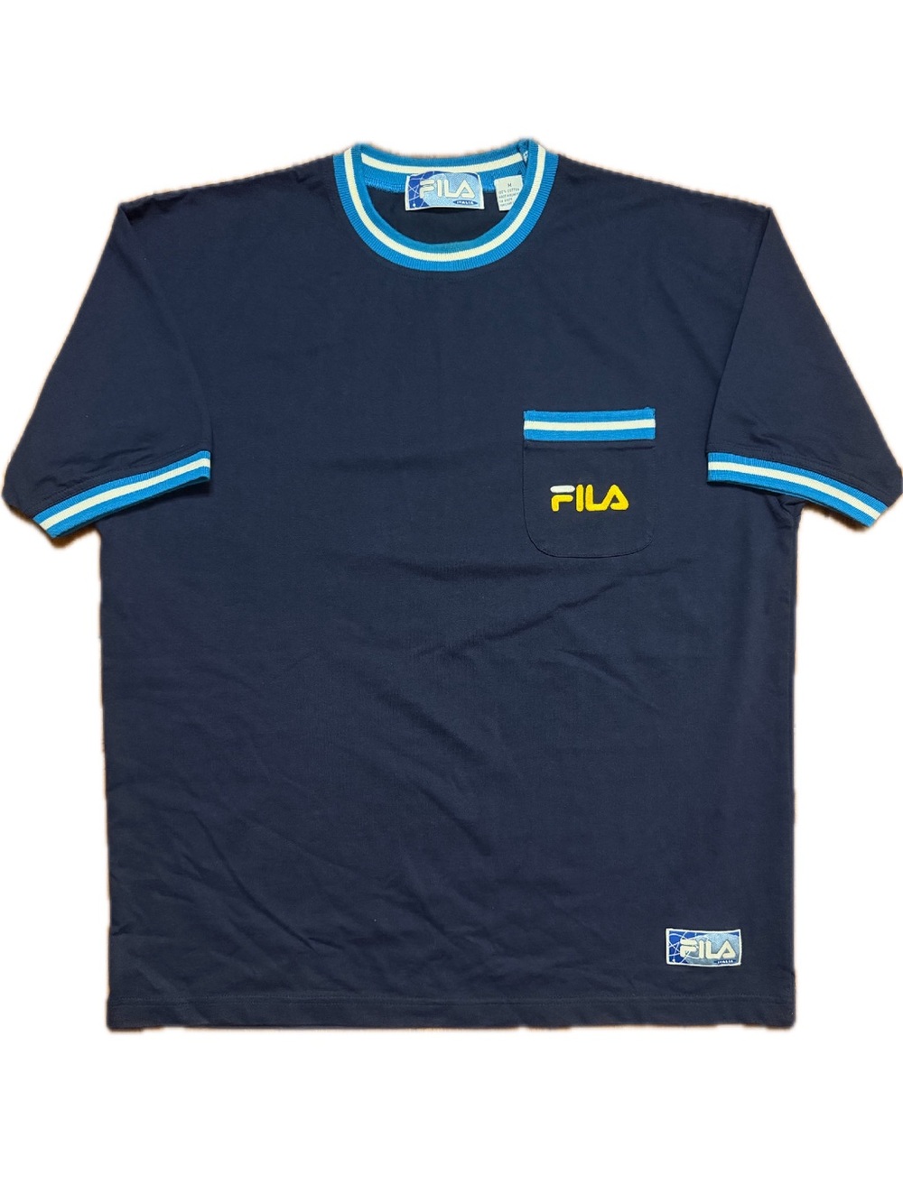 Vintage FILA Italia 90’s Navy Short-Sleeve Pocket Tee Made in HONG KONG